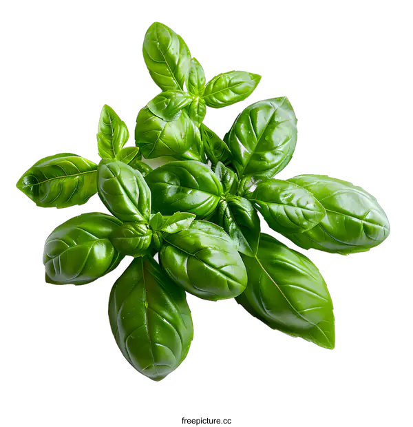 [Transparent Background PNG]Fresh green basil leaves on white background