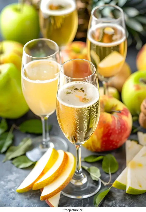 Sparkling Apple Cider with Fresh Apples and Pears