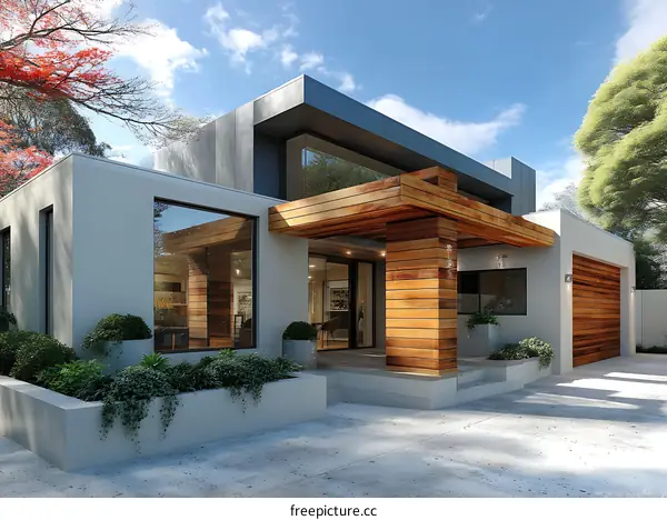 Modern House Exterior Design with Wooden Porch