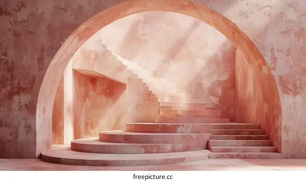Pink Architectural Staircase Design Illustration