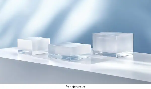 Modern Clear Glass Display Cubes on White Surface