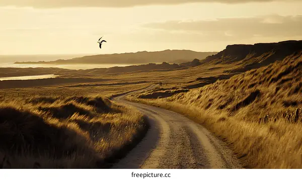 Scenic Winding Road Through Grassy Dunes