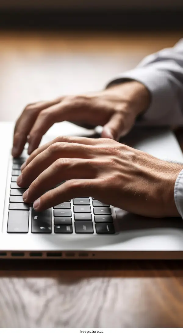 A person typing on a laptop keyboard