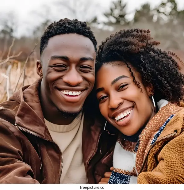 Smiling Couple In Love Outdoors