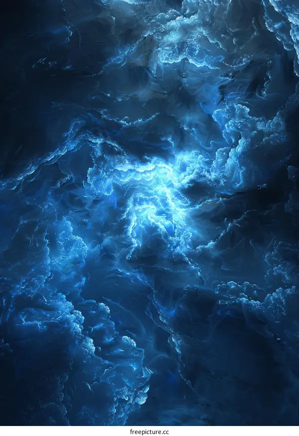 Abstract Fractal Cloudscape in Blue and Black