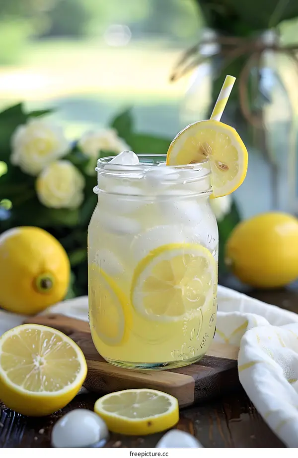 Homemade Lemonade with Fresh Lemon Slices and Ice
