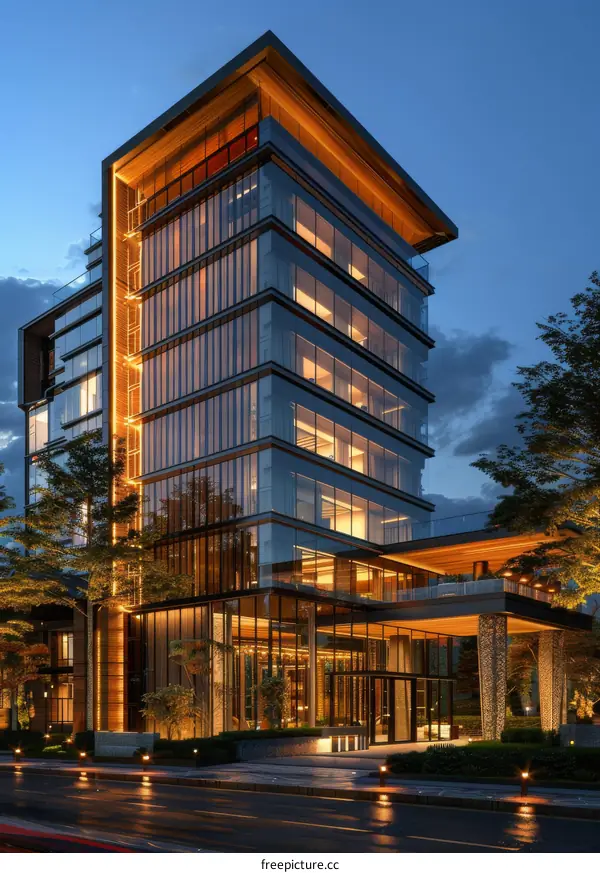 Glass Facade Building Piercing the Blue Sky