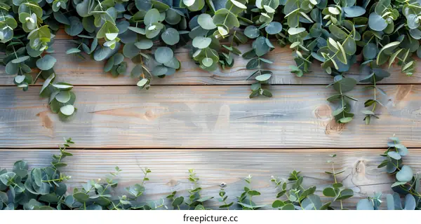 Fresh eucalyptus leaves on wooden background