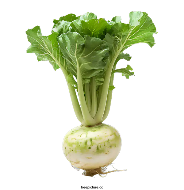 [Transparent Background PNG]A large white turnip with green leaves.