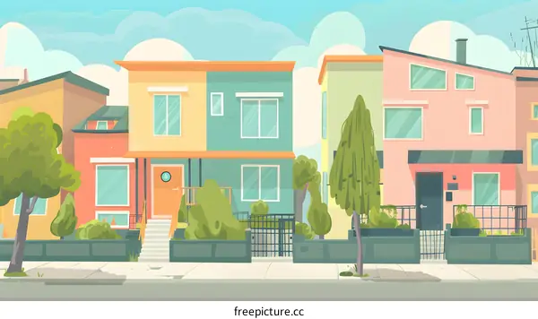 Colorful Houses Street Illustration