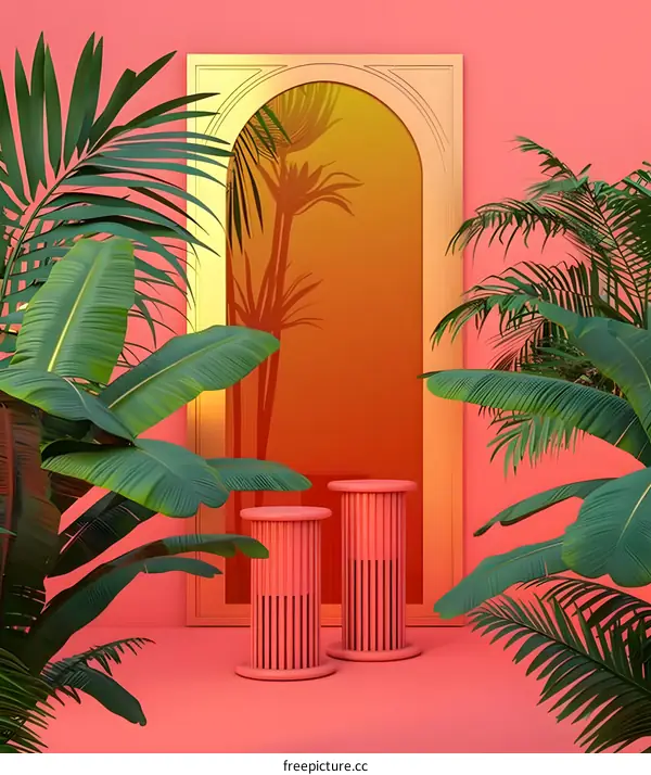 Tropical Minimalist Archway with Pink and Yellow Tones