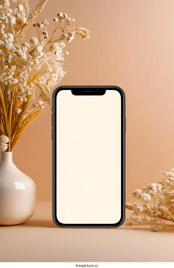 Blank Screen Smartphone Mockup With Dried Flowers
