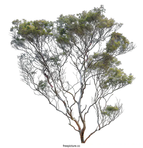 [Transparent Background PNG]Isolated Tree with Bare Branches and Green Foliage