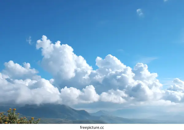 Vast Blue Sky with Fluffy Cloudscape