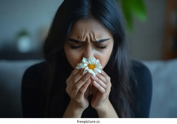 Woman Grieving Over a Withered Flower