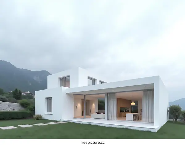 Minimalist Modern White House With Mountain View