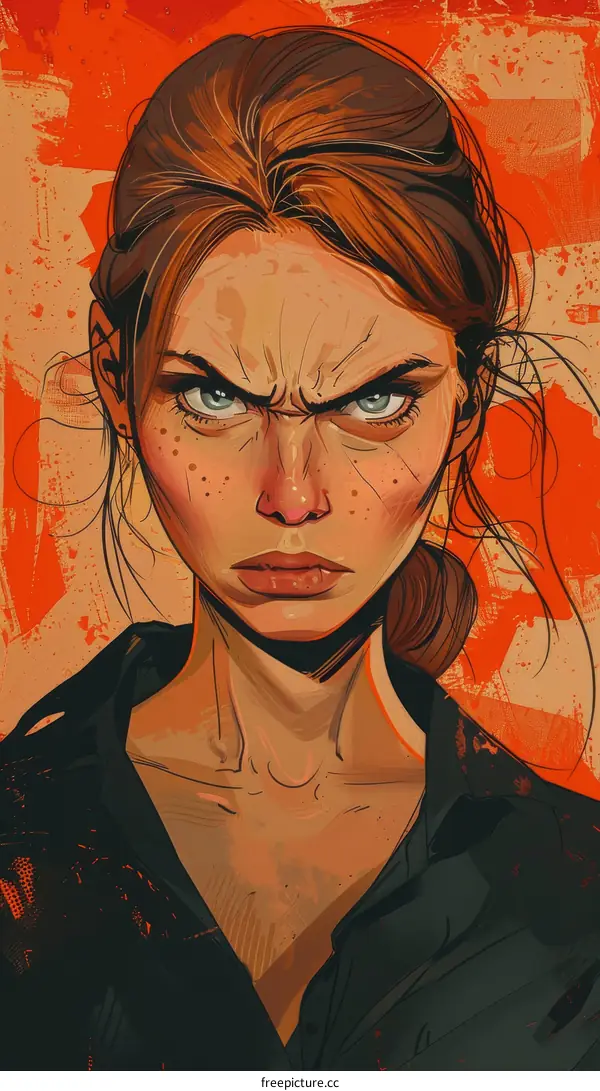 Portrait of a determined young woman with freckles and brown hair