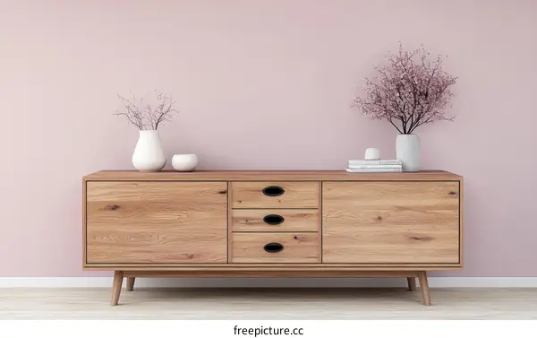 Modern Wooden TV Stand in a Pink Room