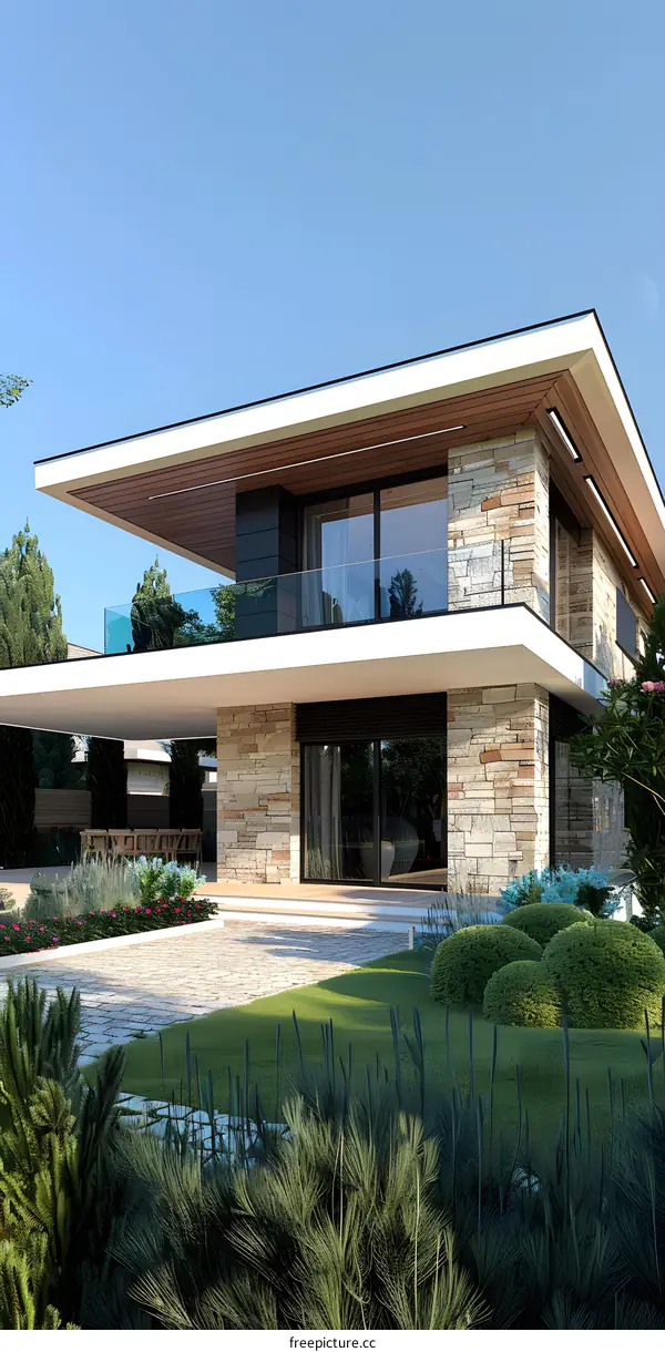 Modern House Exterior Design With Stone And Wood