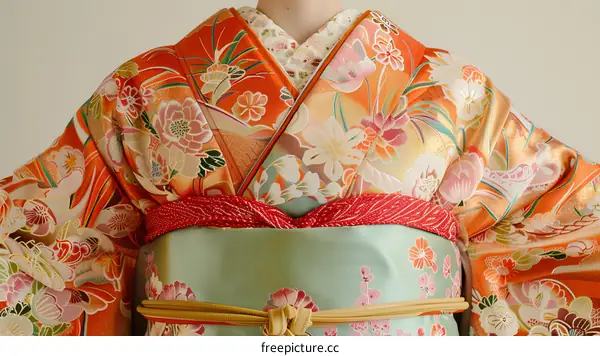 A woman wearing a kimono with floral patterns