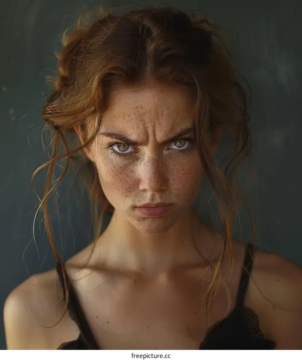 Close Up Portrait of a Woman with an Intense Expression