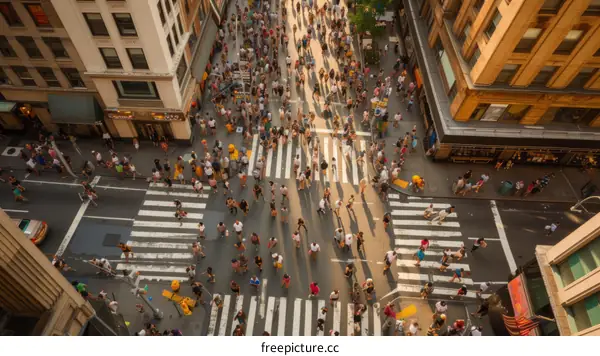 Crowded crosswalk in New York City with people crossing the street