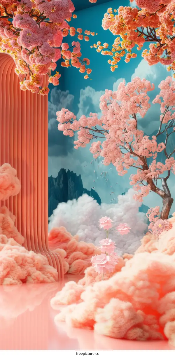 Cherry Blossoms, Birds, and Clouds: A Fantasy Landscape