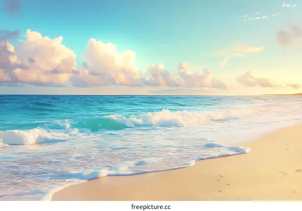 Calm Blue Ocean Waves on Sandy Beach
