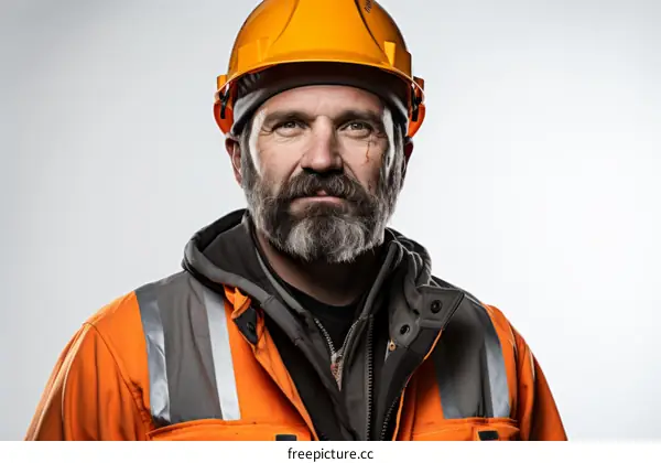 Portrait of a male construction worker wearing a hard hat and safety vest