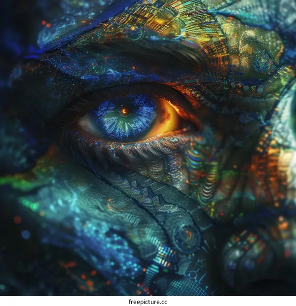 Glowing eye of a cyborg