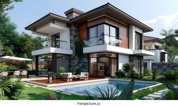 Modern house with pool and garden