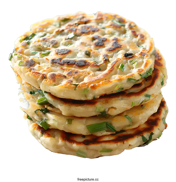 [Transparent Background PNG]A stack of scallion pancakes