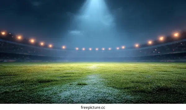 Empty Stadium at Night with Spotlights