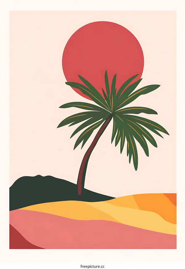 Palm Tree Sunset Illustration Minimalist Art Print