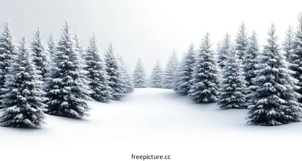 Winter Snow-Covered Pine Forest Landscape