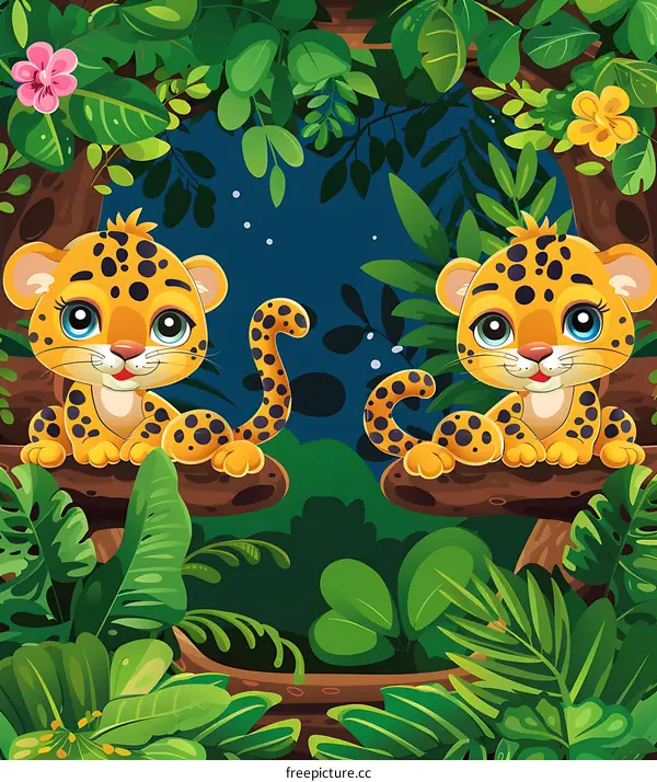 Two Cute Baby Leopards In The Jungle