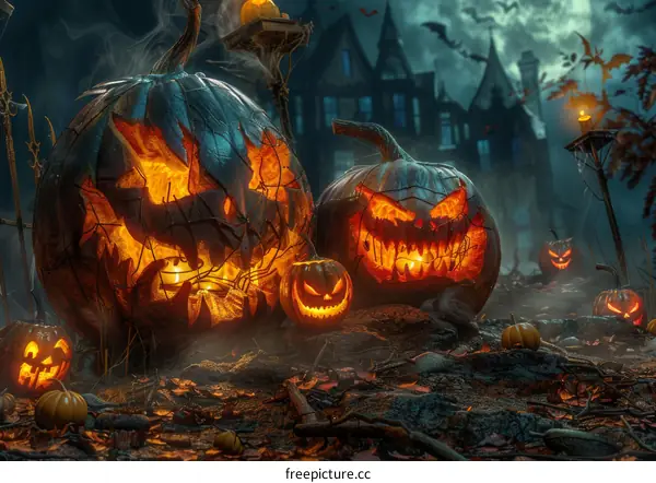 Halloween Pumpkins Emerge from Moonlit Forest