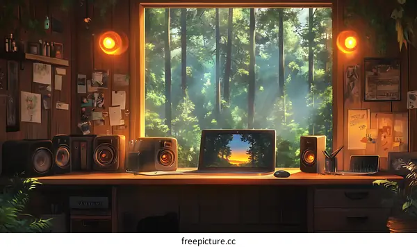 Cozy Forest Inspired Study Nook Illustration