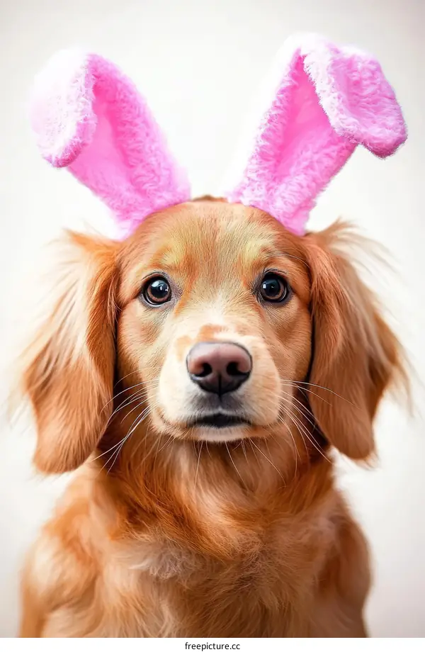 Cute Golden Retriever Dog with Easter Bunny Ears