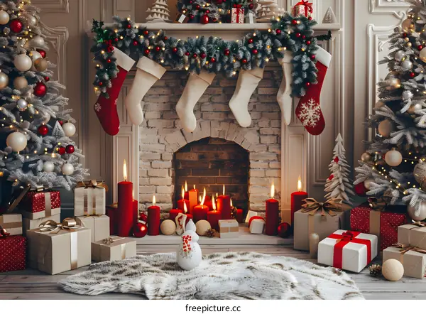 Christmas decoration of the fireplace