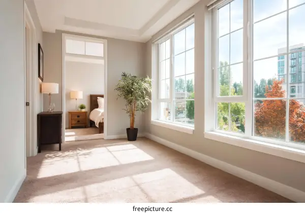 Modern Interior Design Corridor with Large Windows