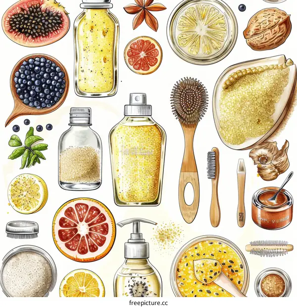 Natural skin care ingredients seamless pattern