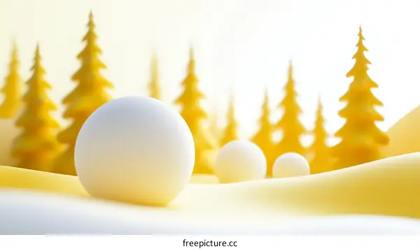 Winter Scene Illustration with Yellow Trees and Snow