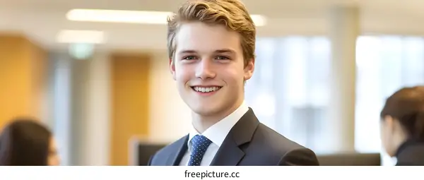 Portrait of a Smiling Young Businessman in a Suit