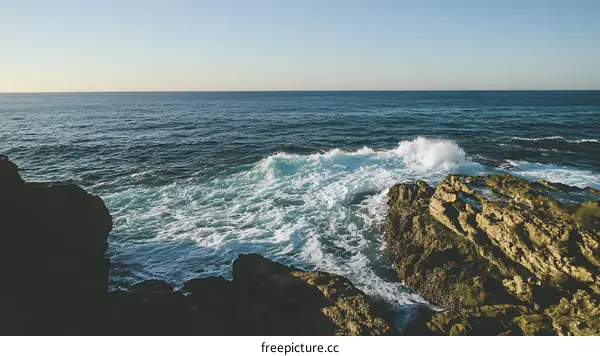 Ocean Waves Crashing on Rocky Coast