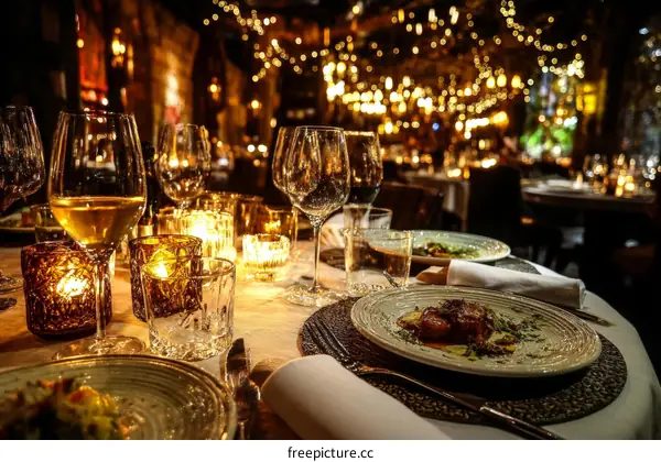 Fine Dining Restaurant Table Setting with Diverse People