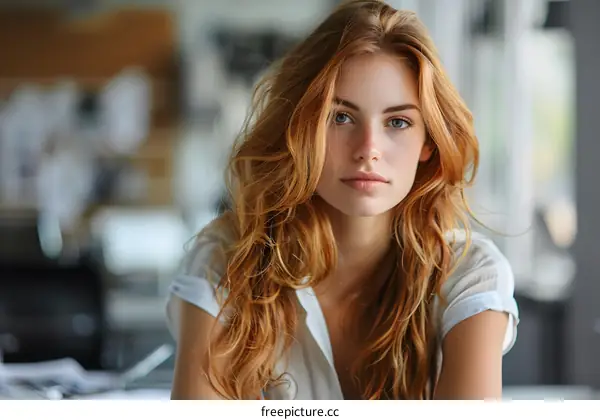 Portrait of a Young Woman with Long Red Hair