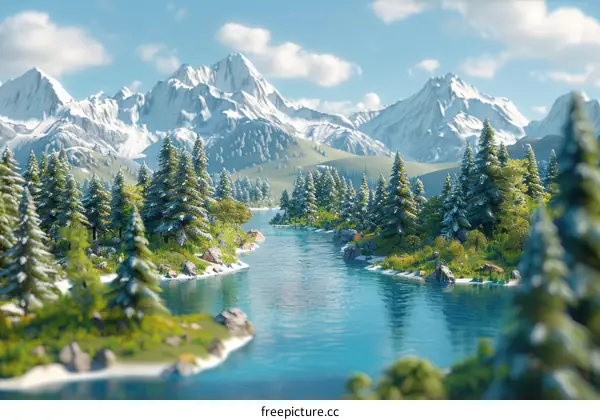 Mountain River Flowing Through a Valley