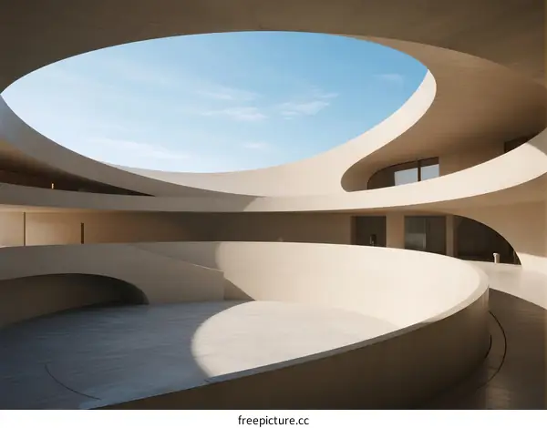 A Modern Architectural Space with Curved Ceiling and Skylight