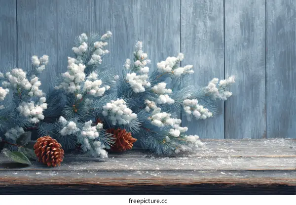 Winter Festive Decor on Wooden Tabletop